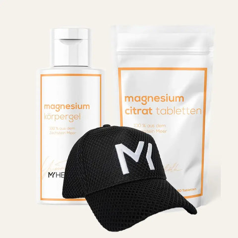 Sport und Regenerationsset MYHERO Magnesium Gel und Citrat mit MYHERO Cap Black